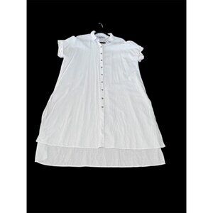 Cabana by Casacabana Linen Blend Short Sleeve Button Front Shirt Dress White XL